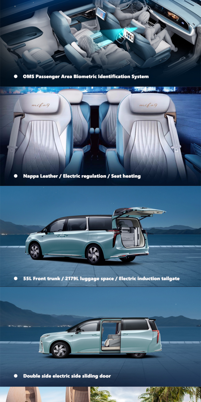 2024 Maxus MIFA9 MPV EV Αυτοκίνητο 7 θέσεων Πεδίο κυκλοφορίας 480km 560km Μπροϊνή οδήγηση 2